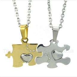Titanium Gold Puzzle Couple's Pendant with Free Chain (One Pair)