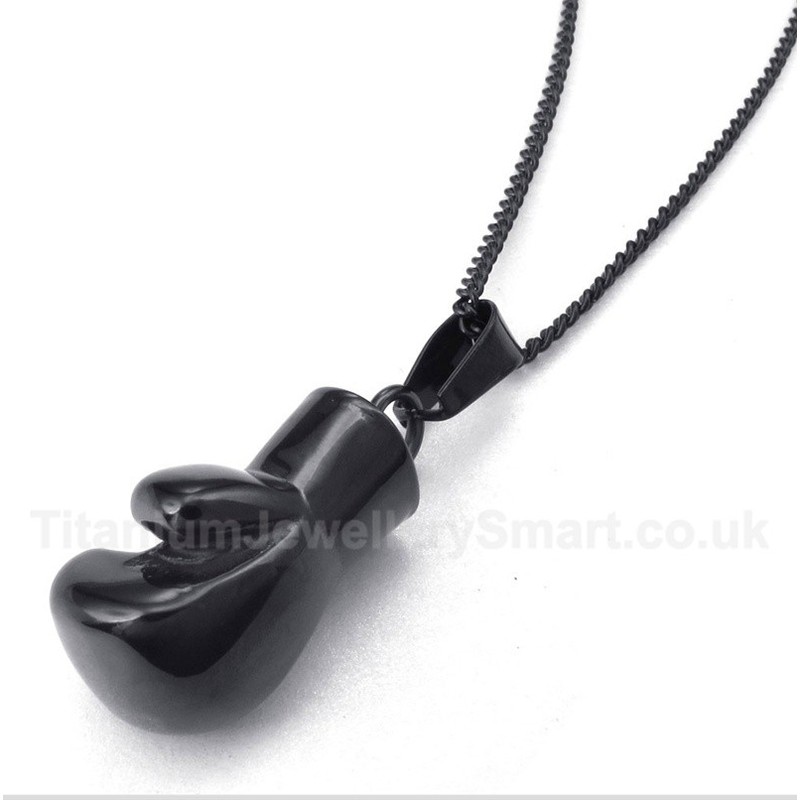 Titanium Black Boxing Glove Pendant with Free Chain