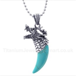 Titanium Turquoise Wolf Head Horns Pendant with Free Chain