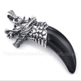 Titanium Black Onyx Wolf Head Horns Pendant with Free Chain
