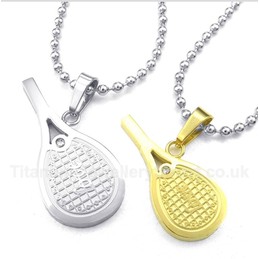 Titanium Feather Tennis Rackets Couple's Pendant with Free Chain (One Pair)