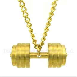 Gold Titanium Dumbbells Pendant with Free Chain