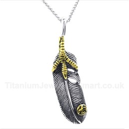 Titanium Feather Pendant with Free Chain