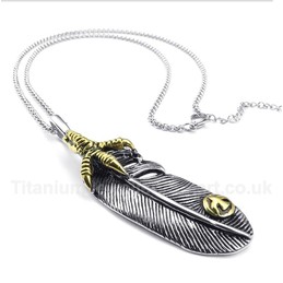Titanium Feather Pendant with Free Chain