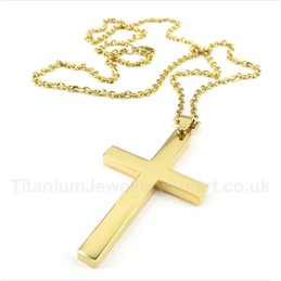 Titanium Gold Cross Pendant with Free Chain