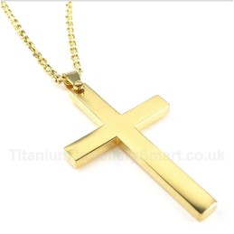 Titanium Gold Cross Pendant with Free Chain