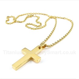 Titanium Gold Cross Pendant with Free Chain