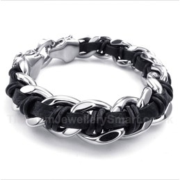 Titanium Tiger Head Leather Bracelet
