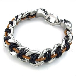 Titanium Skull Leather Bracelet