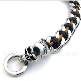 Titanium Grim Reaper Leather Bracelet