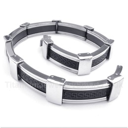 Titanium Greek Meander Pattern Rubber Bracelet