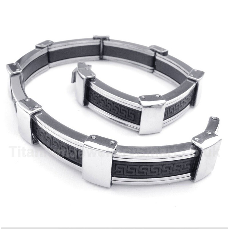 Titanium Greek Meander Pattern Rubber Bracelet