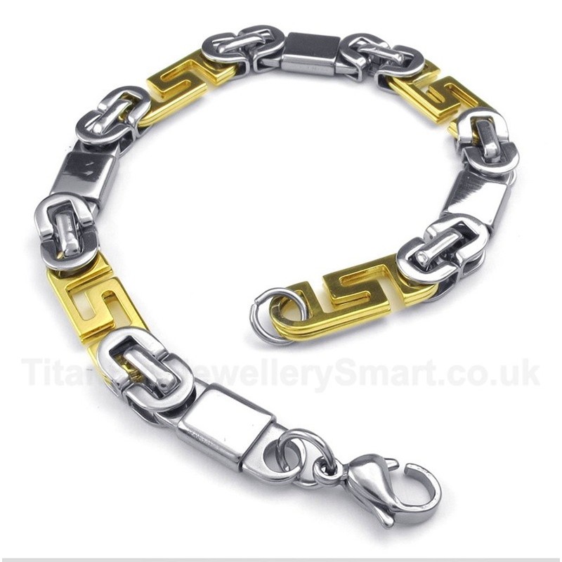 Titanium Gold Greek Meander Pattern Bracelet