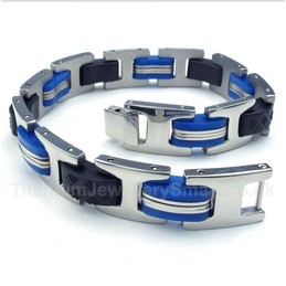 Titanium Blue Black Rubber Bracelet
