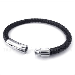 Titanium Black Leather Bracelet