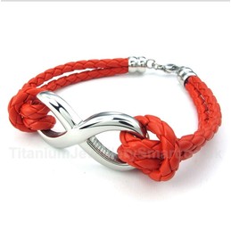 Titanium Infinity Symbol Leather Bracelet