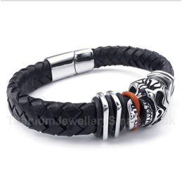 Leather Skull Titanium Bracelet