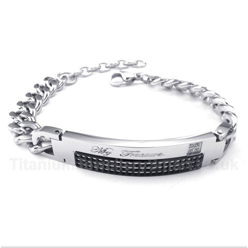 Titanium Black Diamond Mens Couple's Bracelet
