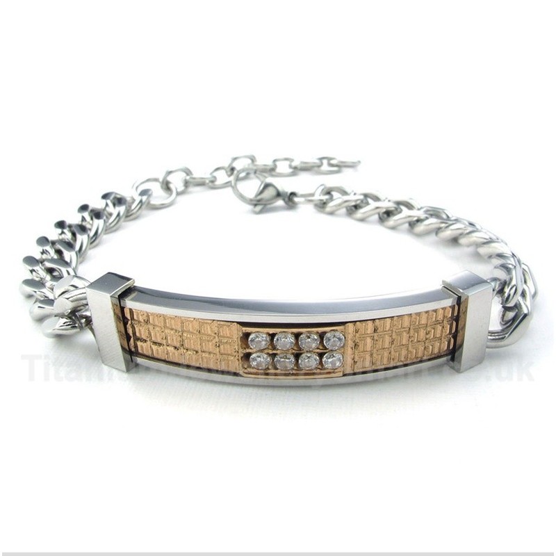 Titanium Gold Diamond Womens Couple's Bracelet