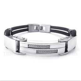 Titanium Cable Leather Bracelet