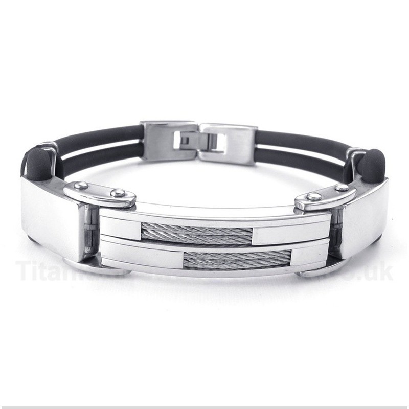 Titanium Cable Leather Bracelet