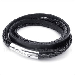 Black Titanium Leather Bracelet