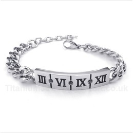 Titanium Roman Numerals Diamond Couple's Bracelet (One Pair)
