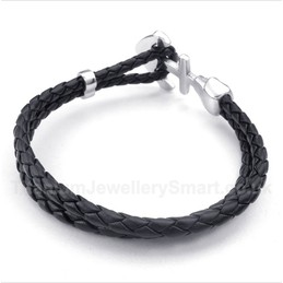 Anchor Leather Titanium Bracelet