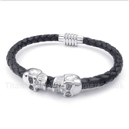 Skull Leather Titanium Bracelet