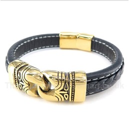 Titanium Gold-plated Leather Bracelet