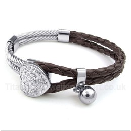 Heart Shaped Leather Titanium Bracelet
