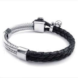 Clover Black Leather Titanium Bracelet