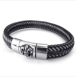 Titanium Black Leather Cable Magnet Bracelet