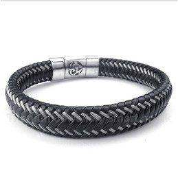 Titanium Black Leather Cable Magnet Bracelet