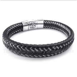 Titanium Black Leather Cable Magnet Bracelet