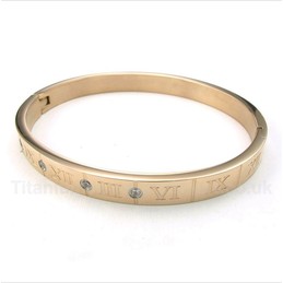 Titanium Diamond Rose Gold Roman Numerals Bracelet