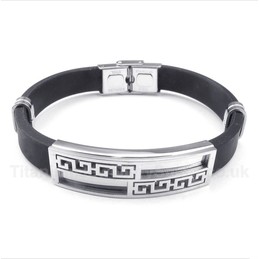 Titanium Rubber Greek Meander Pattern Bracelet