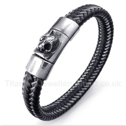 Titanium Black Leather Cable Bracelet