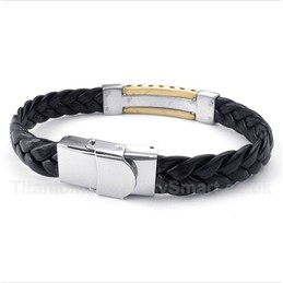 Titanium Greek Meander Pattern Gold Leather Bracelet