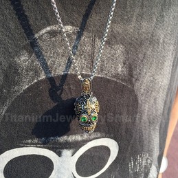 Men's Titanium Pendant Punk Green Eyes Skull PN-1158