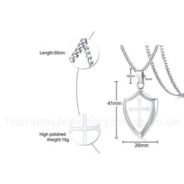 Men's Titanium Pendant Shield of Faith necklace Shield Cross 