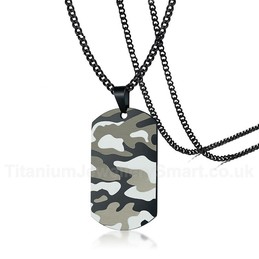 Men's Titanium Pendant Camo Tag Black Tag PN-1070