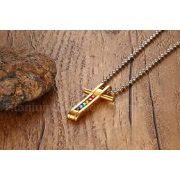 Men's Titanium Pendant Gold Colour Cross 