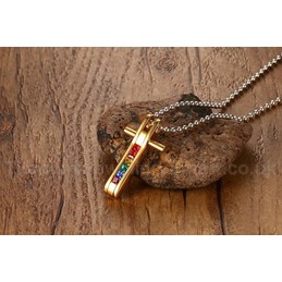 Men's Titanium Pendant Gold Colour Cross 