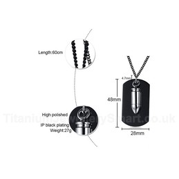 Men's Titanium Pendant Bullet Black Tag Bullet PN-1053