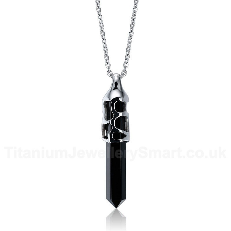 Unisex Titanium Pendant Black Agate Hollow PN-252