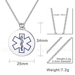 Men's Titanium Pendant Medical ID Blue Red Round Tag PN-275