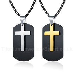 Unisex Titanium Pendant Tag Cross Black PN-1079