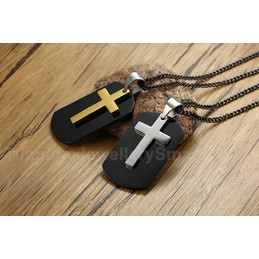 Unisex Titanium Pendant Tag Cross Black PN-1079