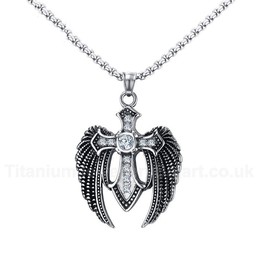 Men's Titanium Pendant 50.7 mm Crystal Cross Wing PN-830S
